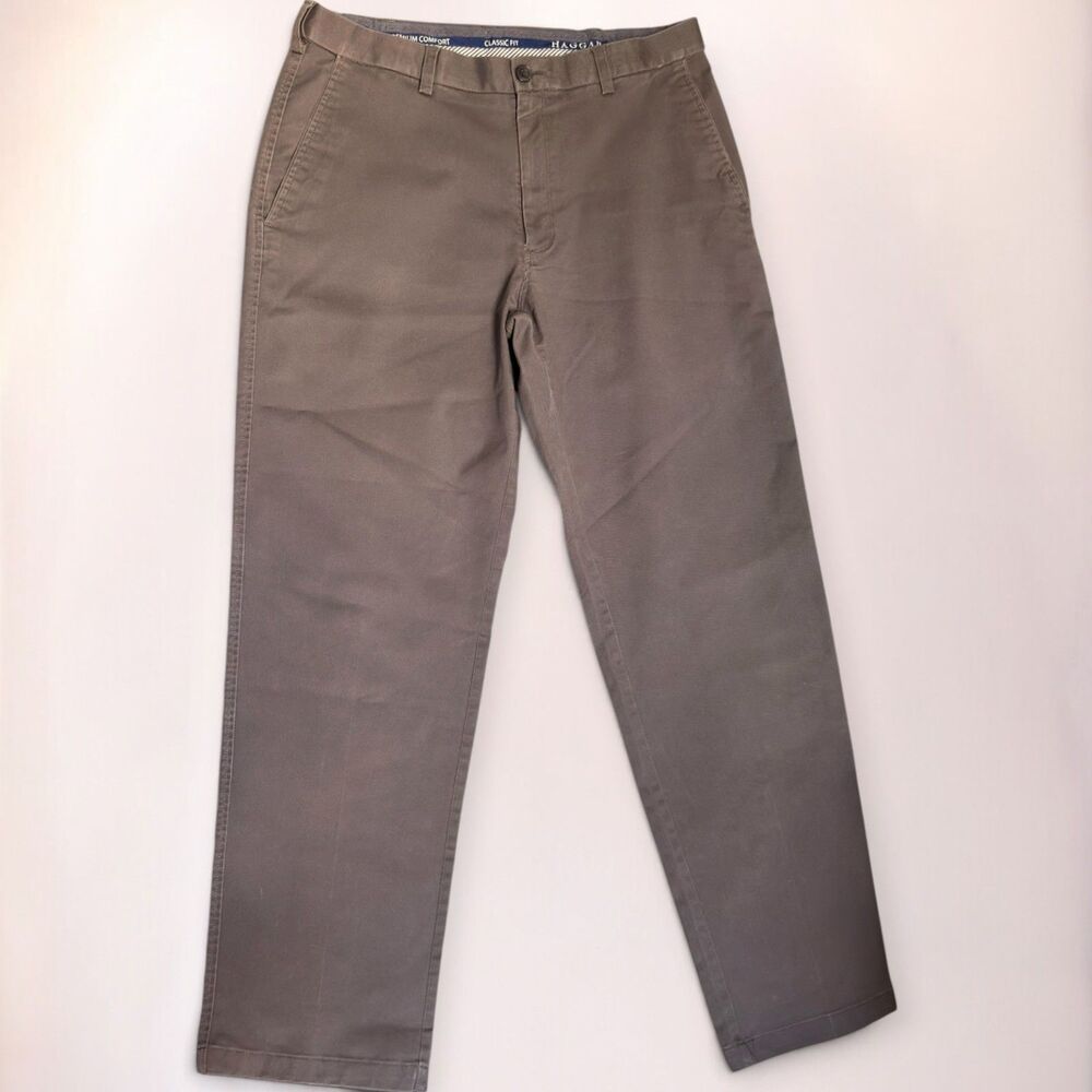 Men’s 34x32 Gray Classic Fit Stretch Chino Pants Cotton Blend Casual Dress